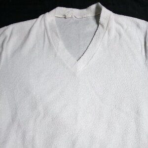 Vintage 70s Terry Cloth V-Neck T-Shirt Top Hippie Tennis